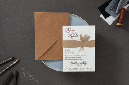 10562 - Lézervágott esküvői meghívó buzakalász mintával