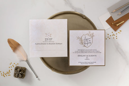 10600 - Aranyozott virágmintás esküvői meghívó