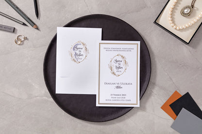 10609 - Aranyozott virágmintás esküvői meghívó