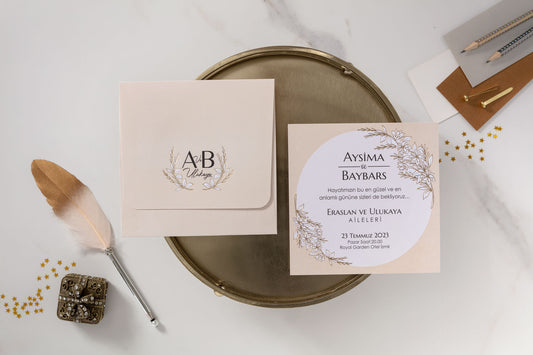 10615 - Arany virágmintás esküvői meghívó