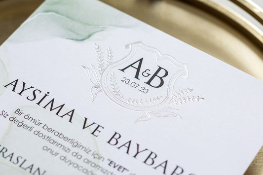 10619 - Aquarelles esküvői meghívó zöld mintával