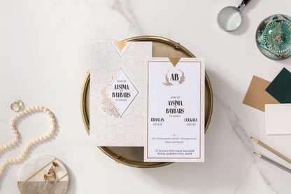 10628 - Tokos esküvői meghívó arany levelekkel