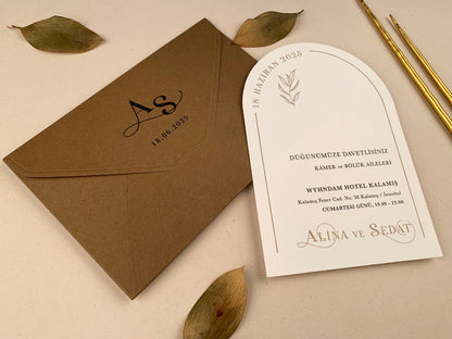 12250 - Rounded wedding invitation with brown envelope
