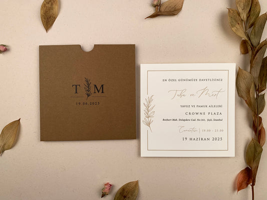 12255 - Minimalista esküvői meghívó barna tokban