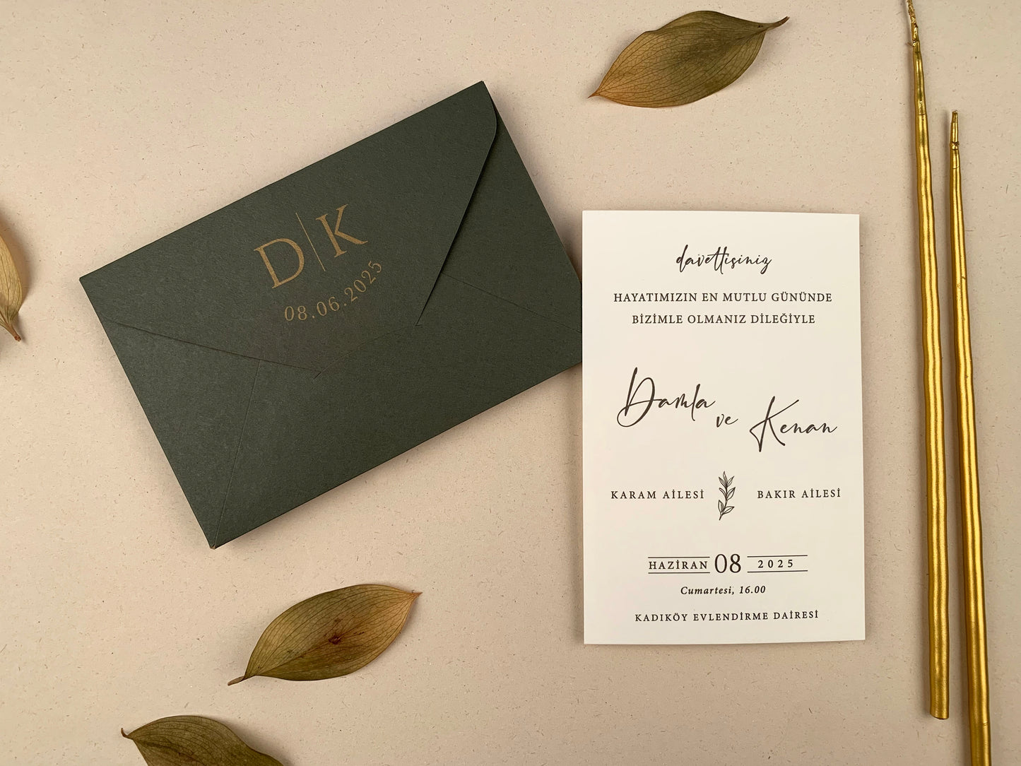 12258 - Esküvői meghívó zöld borítékkal