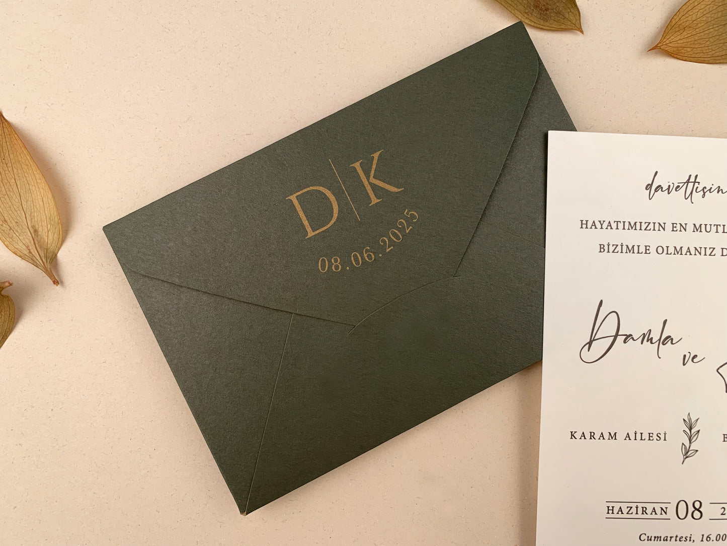 12258 - Esküvői meghívó zöld borítékkal