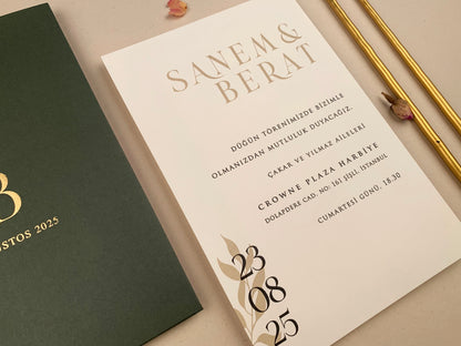 12260 - Minimalista esküvői meghívó zöld tokban