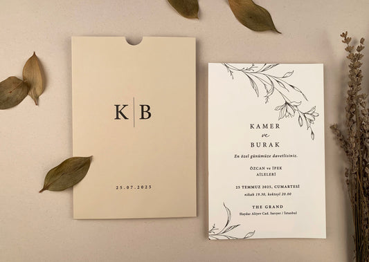 12265 - Virágmintás esküvői meghívó bézs tokban