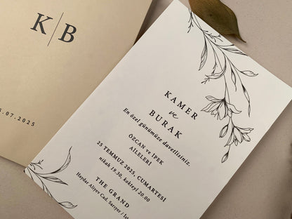 12265 - Virágmintás esküvői meghívó bézs tokban