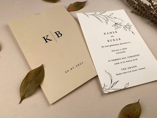 12265 - Virágmintás esküvői meghívó bézs tokban