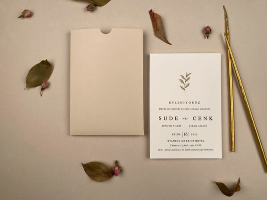 12266 - Minimalista esküvői meghívó bézs tokban