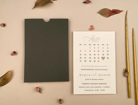 12275 - Minimalista esküvői meghívó zöld tokban