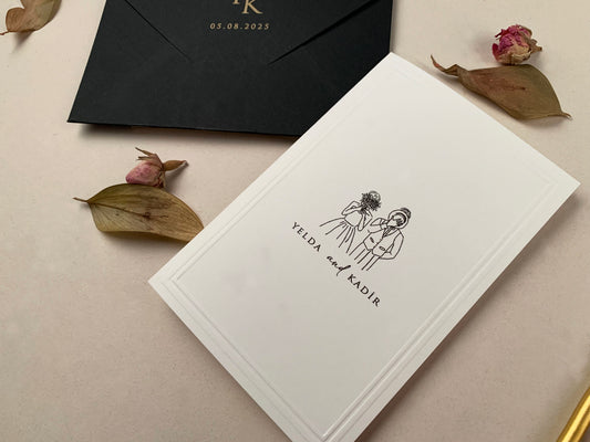 12277 - Kinyitható esküvői meghívó fekete borítékkal