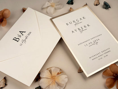 13313 - Minimalista esküvői meghívó arany szélekkel