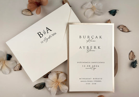 13313 - Minimalista esküvői meghívó arany szélekkel