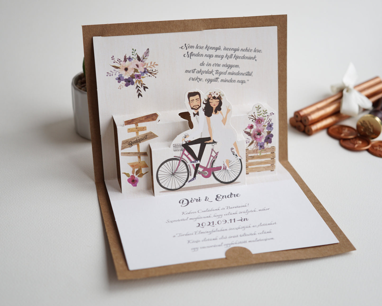 39829 - biciklis esküvői meghívó
