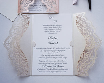 39381 - Lézervágott Esküvői Meghívó-esküvői meghívó-Erdélyi Esküvői Meghívók-covid,elegáns,lasercut,masni,pink,premium-Erdélyi Esküvői Meghívók
