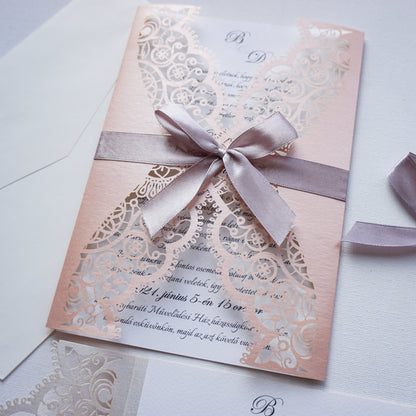 39381 - Lézervágott Esküvői Meghívó-esküvői meghívó-Erdélyi Esküvői Meghívók-covid,elegáns,lasercut,masni,pink,premium-Erdélyi Esküvői Meghívók