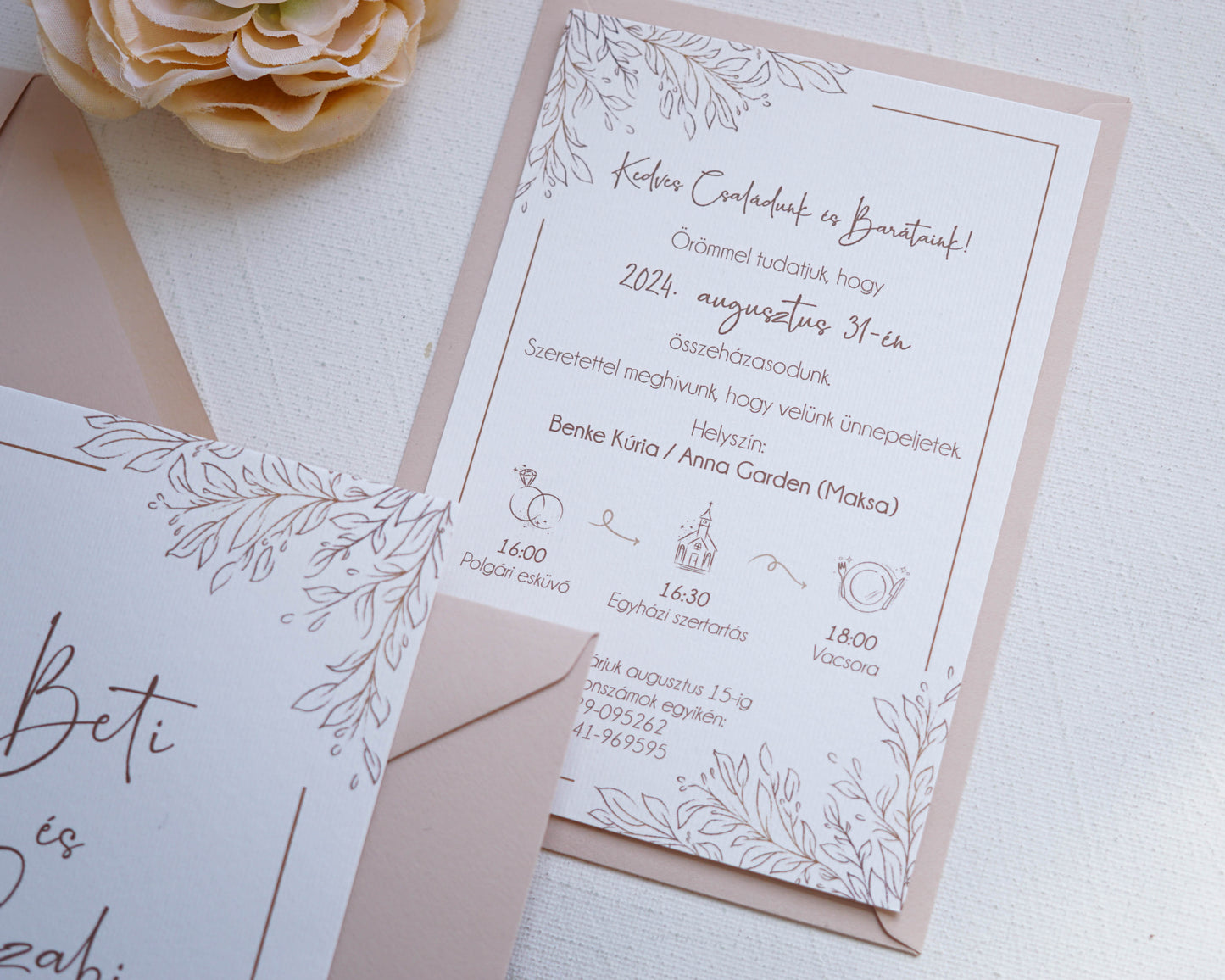 EM46 - Two-sided peony wedding invitation