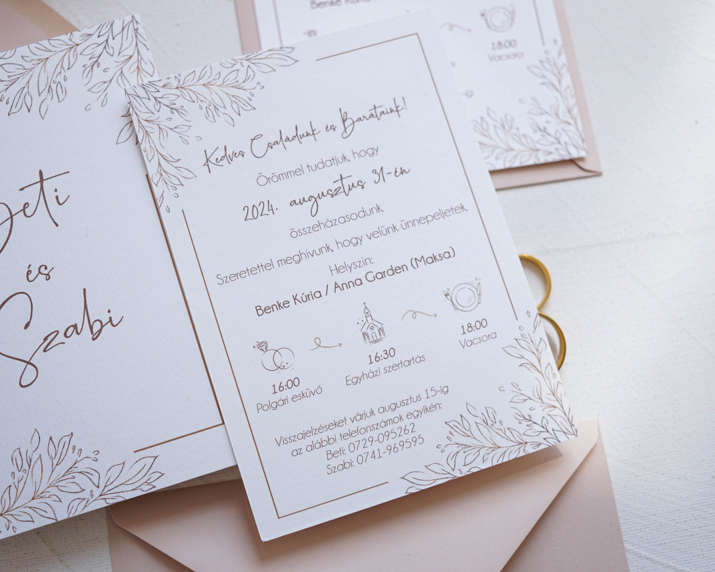 EM46 - Two-sided peony wedding invitation