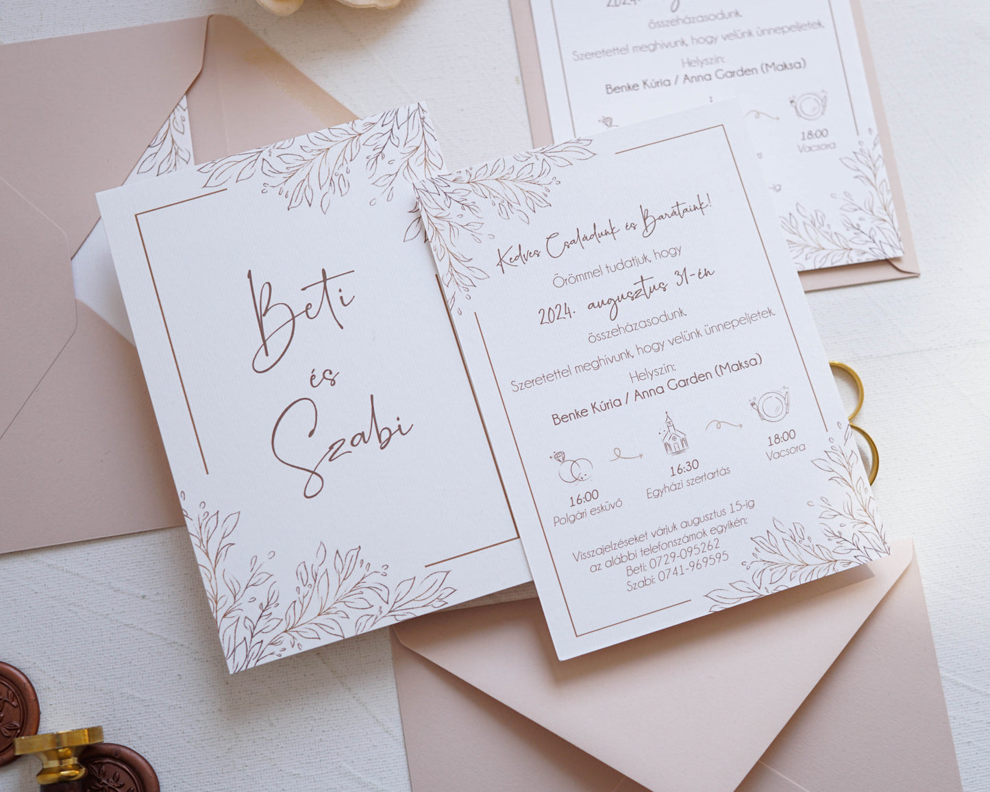 EM46 - Two-sided peony wedding invitation