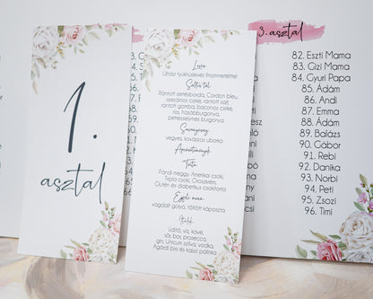 ME32 - Rózsás asztalszám és menü - EM29-Menü-Erdélyi Esküvői Meghívók-asztalszám,EM29,virág,watercolor-Erdélyi Esküvői Meghívók