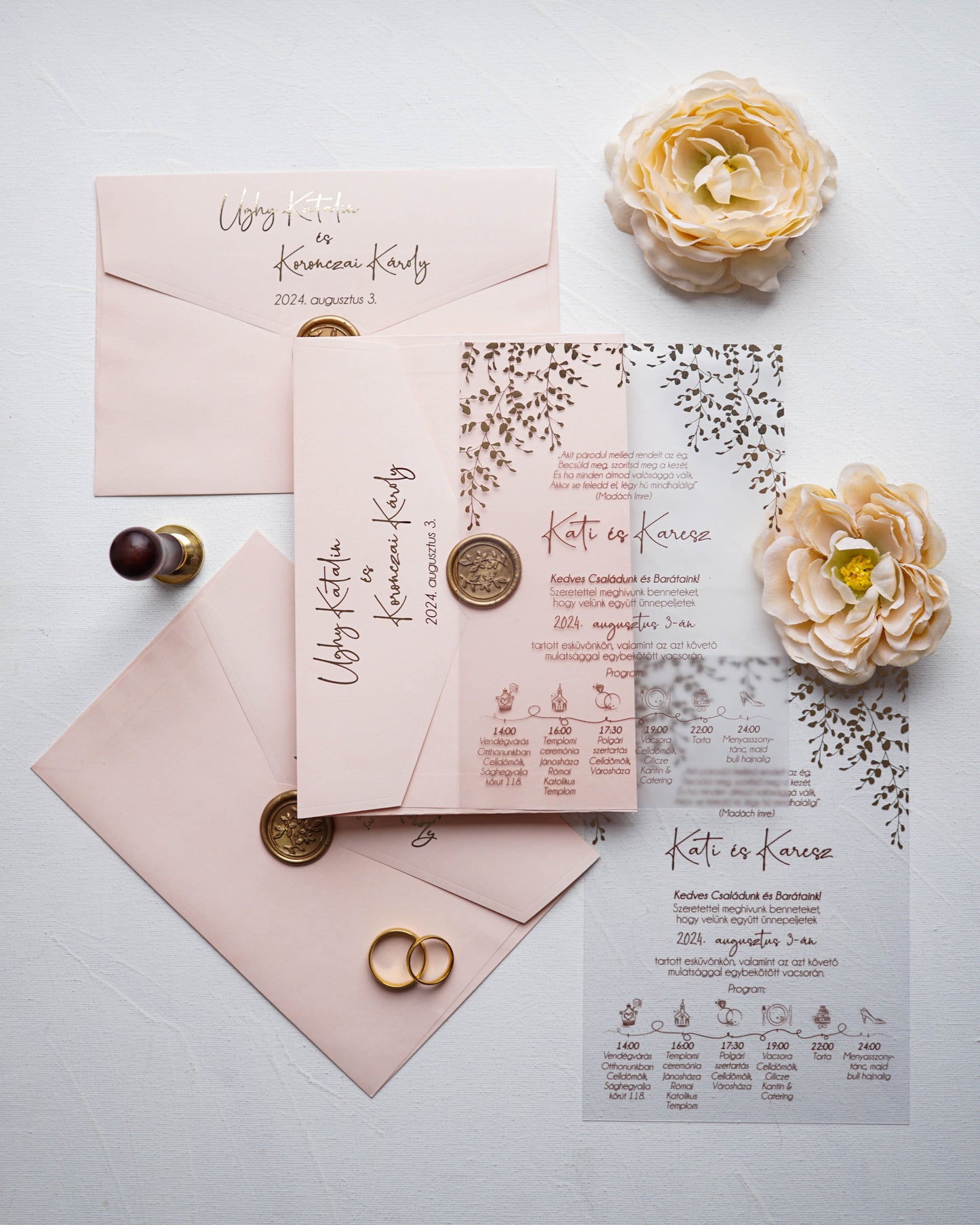 9214 - Plexi wedding invitation with cream envelope