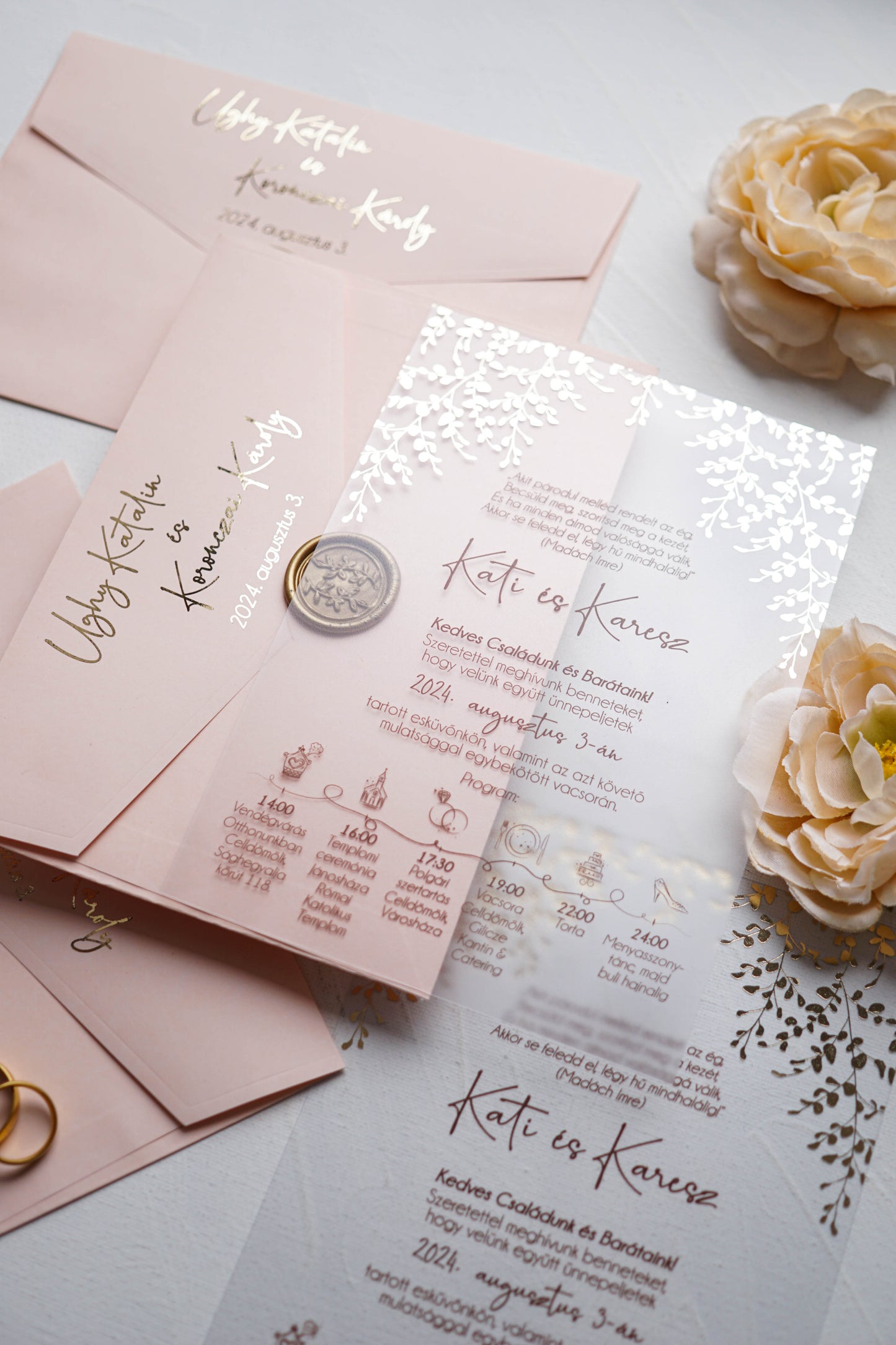 9214 - Plexi wedding invitation with cream envelope