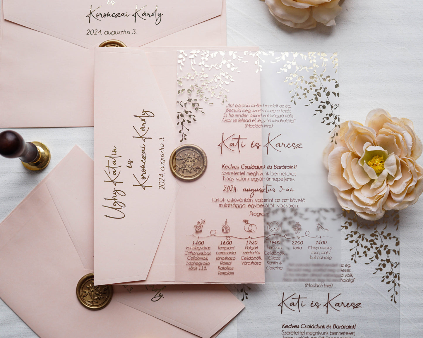 9214 - Plexi wedding invitation with cream envelope