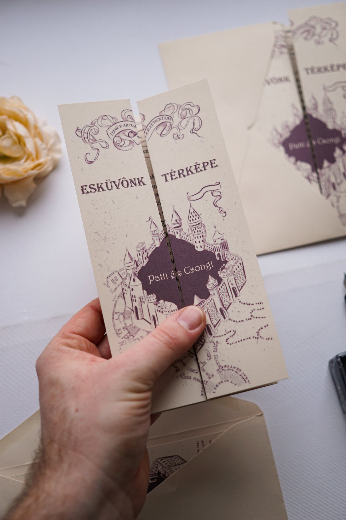 EM64 - Tekergők térképe esküvői meghívó, Harry Potter-es meghívó
