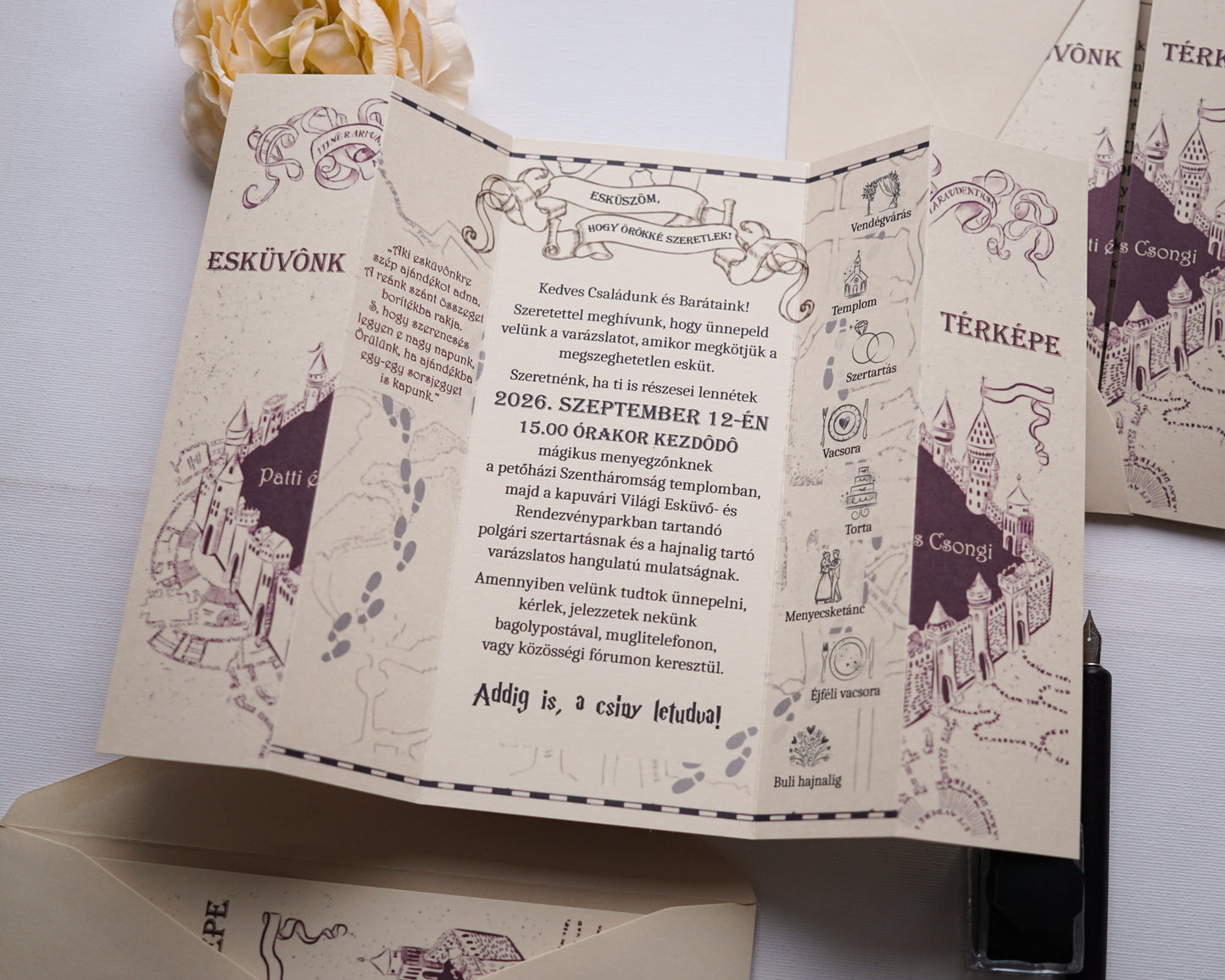 EM64 - Tekergők térképe esküvői meghívó, Harry Potter-es meghívó