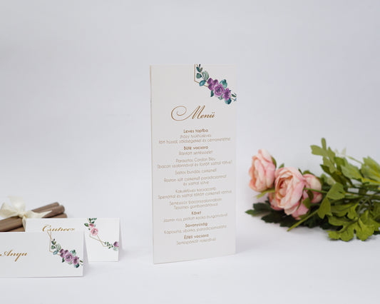 ME24 - Three-sided wedding menu - Mallow with floral pattern