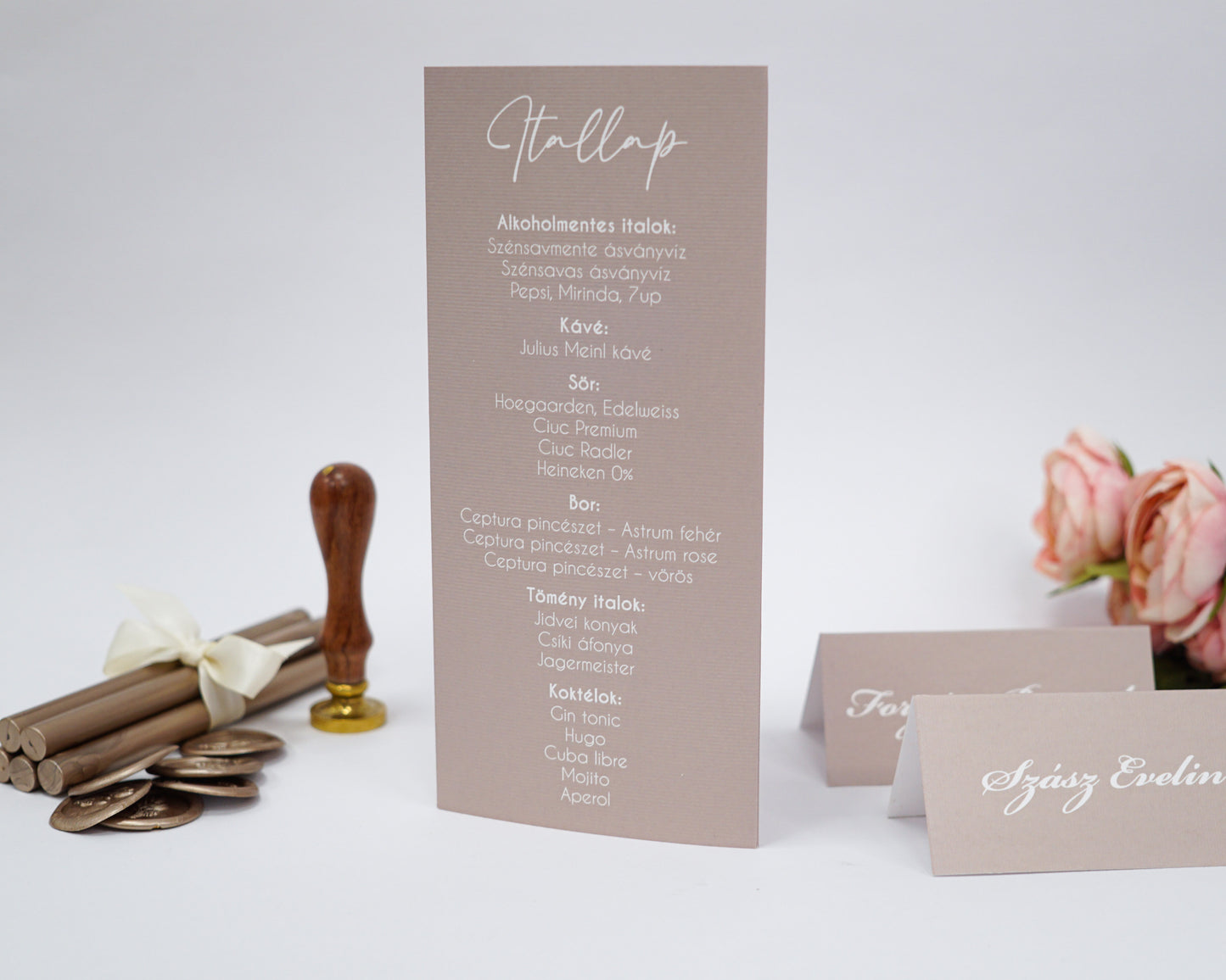 ME24 - Three-sided wedding menu - Mallow with floral pattern