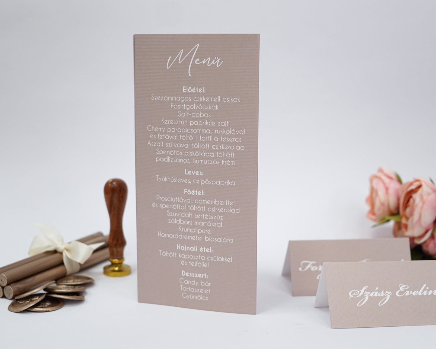 ME24 - Three-sided wedding menu - Mallow with floral pattern