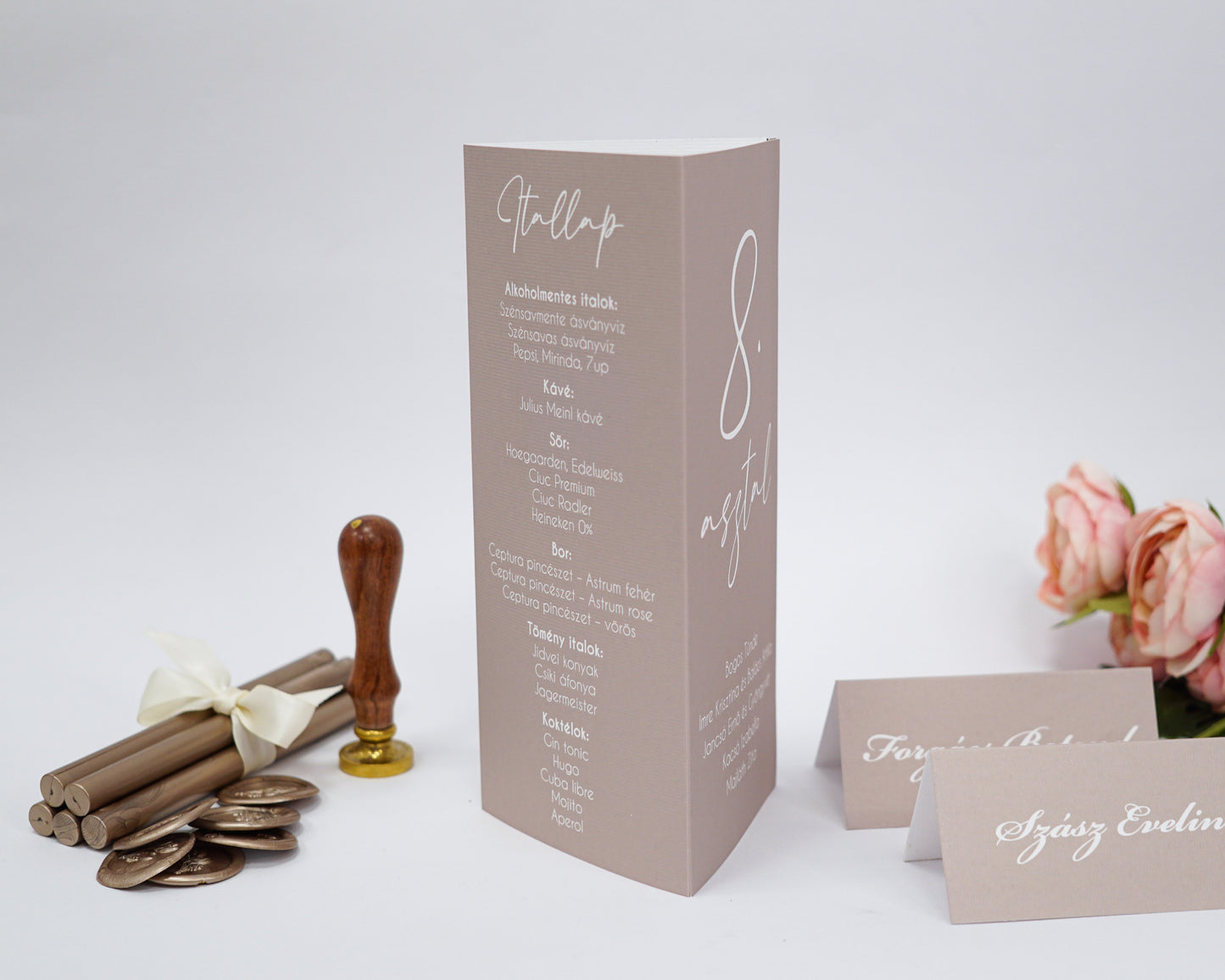 ME24 - Three-sided wedding menu - Mallow with floral pattern