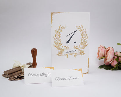 ME40 - Kinyitható Esküvői Menü - Arany levél mintával - 9193-Menü-Erdélyi Esküvői Meghívók-9193,arany,level,minimalista-Erdélyi Esküvői Meghívók
