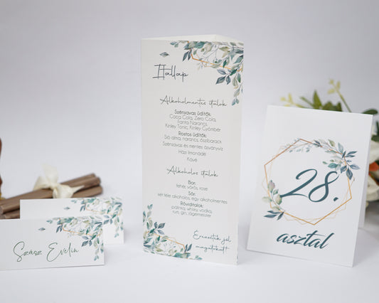 ME24 - Three-sided wedding menu - Mallow with floral pattern