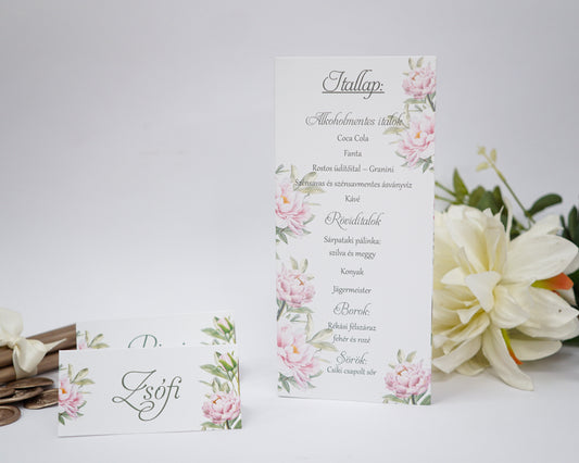 ME24 - Three-sided wedding menu - Mallow with floral pattern