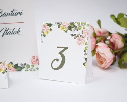 ME02 - Kinyitható Esküvői Menü - Rózsás mintával-Menü-Erdélyi Esküvői Meghívók-rózsa,rózsaszín,UR02-Erdélyi Esküvői Meghívók