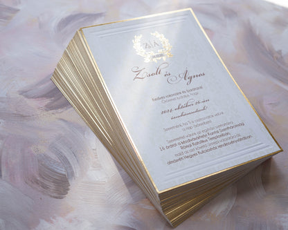1124 - Elegáns Esküvői Meghívó-esküvői meghívó-Erdélyi Esküvői Meghívók-arany,barokk minta,dombornyomott,elegáns,premium-Erdélyi Esküvői Meghívók
