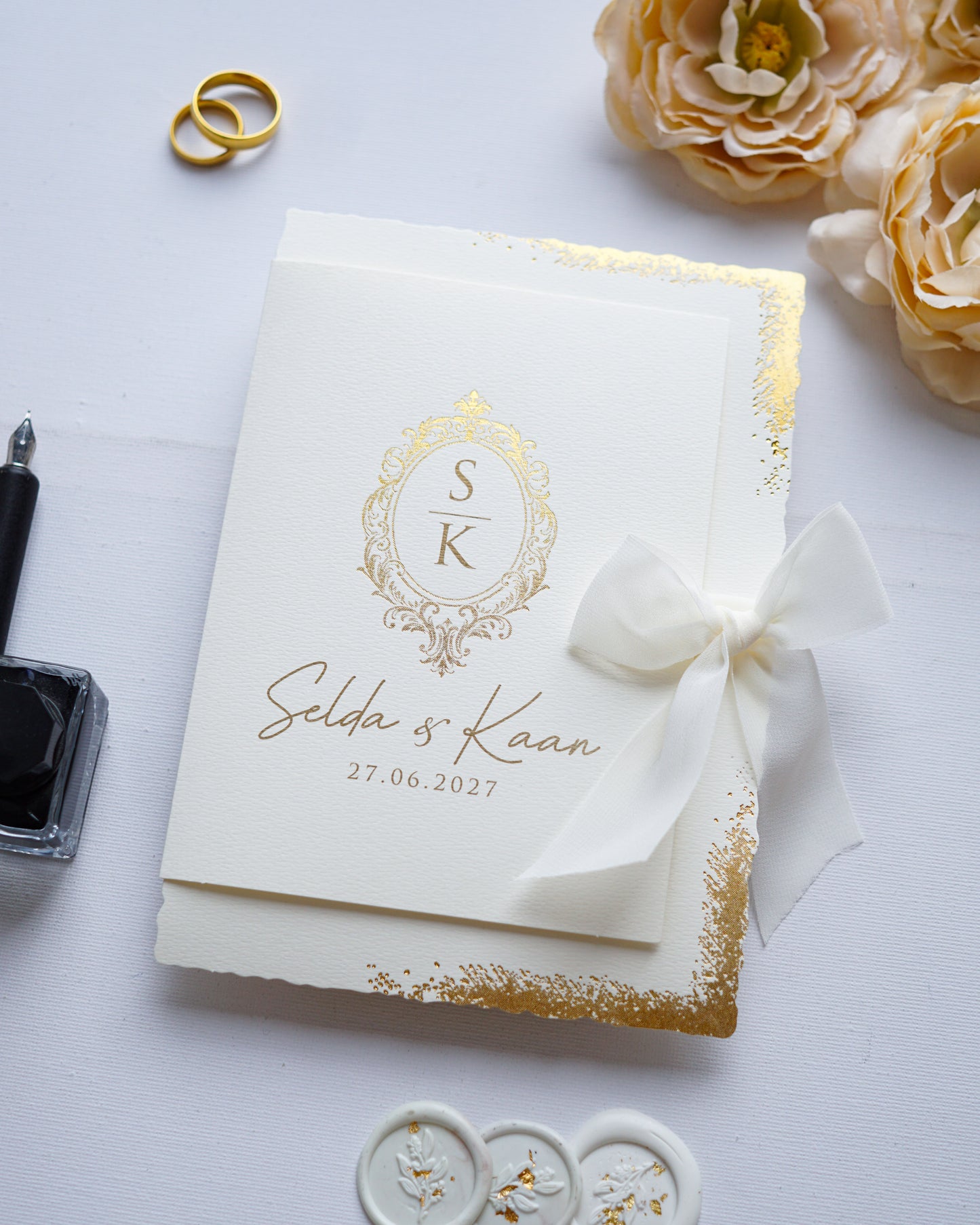 2607 - Elegáns esküvői meghívó arany színben