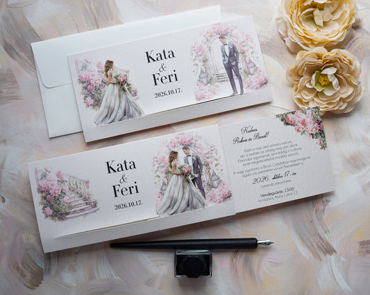 7166 - Romantic Pull-Out Wedding Invitation