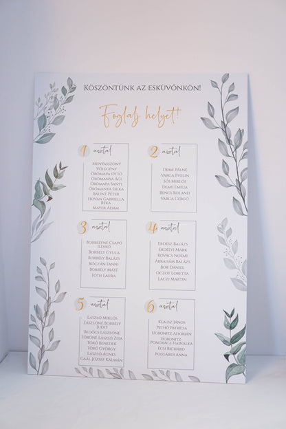 UR27 - Greenery ültetési rend-Ültetési rend-Erdélyi Esküvői Meghívók-pink,piros,virág-Erdélyi Esküvői Meghívók
