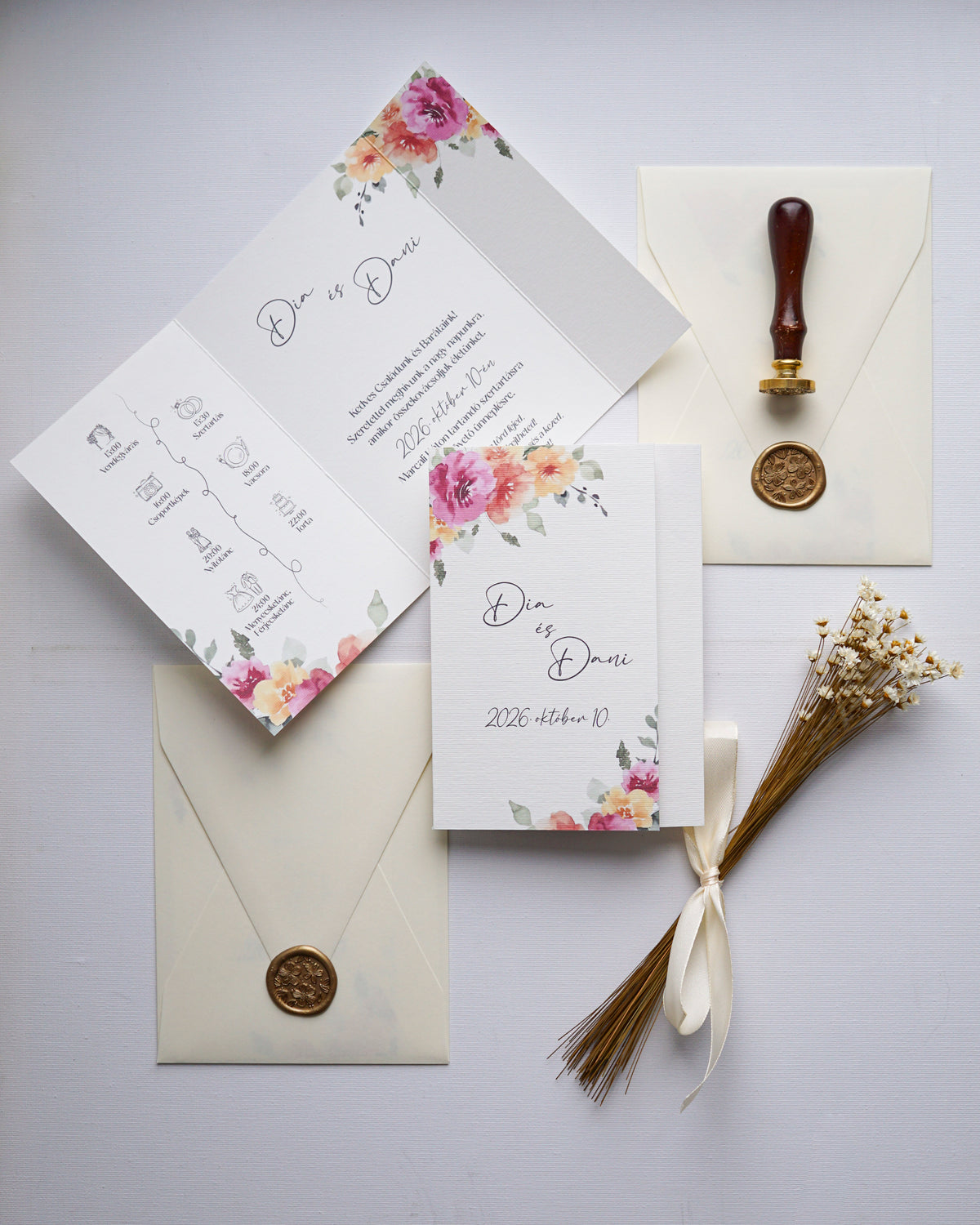 EM81 - Invitație de nuntă pliabilă cu crenguță florală