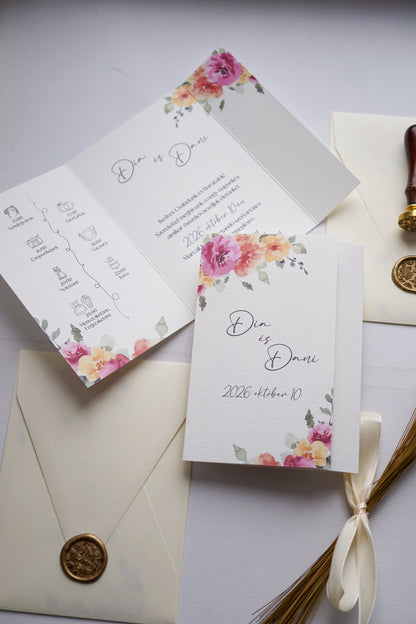 EM81 - Invitație de nuntă pliabilă cu crenguță florală