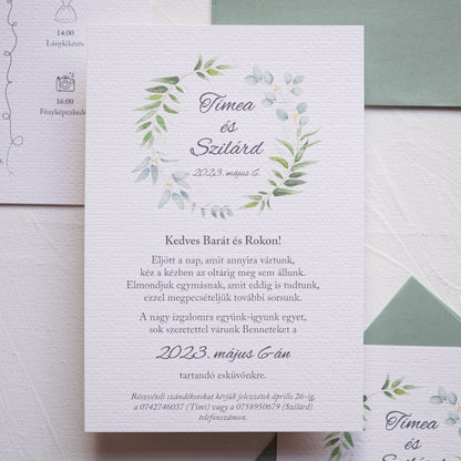 EM47 - Két oldalas greenery esküvői meghívó-esküvői meghívó-Erdélyi Esküvői Meghívók-egyedi,greenery,minimalista,zöld-Erdélyi Esküvői Meghívók