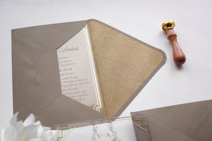 1185 - Plexi esküvői meghívó-esküvői meghívó-Erdélyi Esküvői Meghívók-arany,elegáns,geometrikus,plexi,premium-Erdélyi Esküvői Meghívók