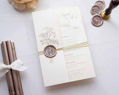 9279 - Krém tokos elegáns esküvői meghívó-esküvői meghívó-Erdélyi Esküvői Meghívók-arany,elegáns,krém,Valami Más!-Erdélyi Esküvői Meghívók
