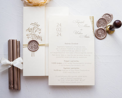 9279 - Krém tokos elegáns esküvői meghívó-esküvői meghívó-Erdélyi Esküvői Meghívók-arany,elegáns,krém,Valami Más!-Erdélyi Esküvői Meghívók
