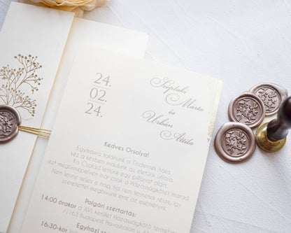 9279 - Krém tokos elegáns esküvői meghívó-esküvői meghívó-Erdélyi Esküvői Meghívók-arany,elegáns,krém,Valami Más!-Erdélyi Esküvői Meghívók